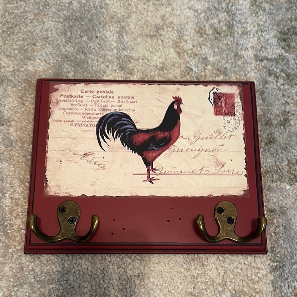 Vintage Rooster Wall Hook Plaque